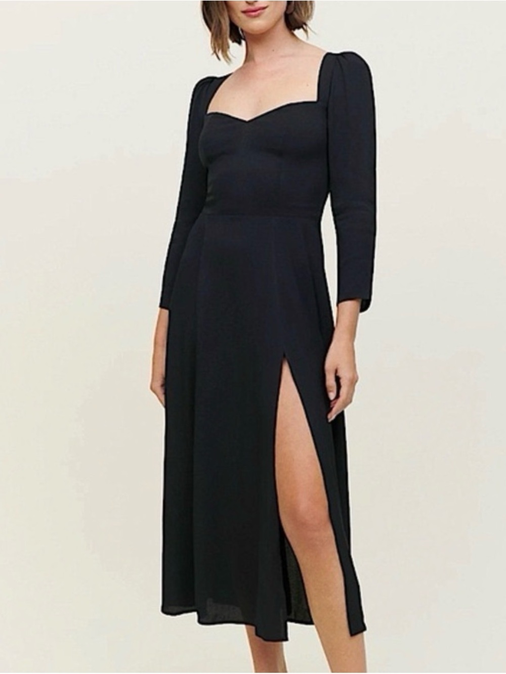 Reformation Mara Midi - Black Sweetheart Neck Midi Dress with High Slit